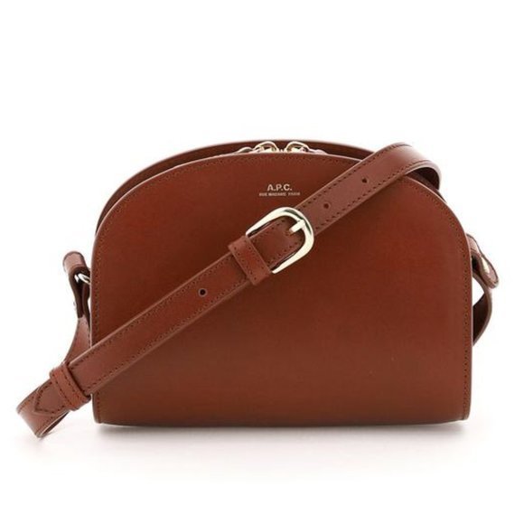 A.P.C. Demi-Lune Mini Brown Leather Cross Body Bag